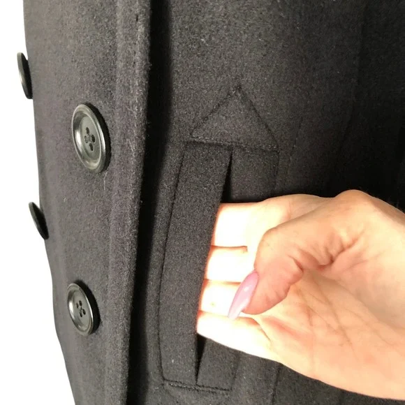 J Crew Womens High Neck Black Double Breasted Wool Pea Coat RN77388 Sz XS - Picture 6 of 16